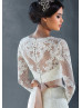 V Neck Ivory Lace Polka Dots Tulle Long Sleeves Wedding Dress